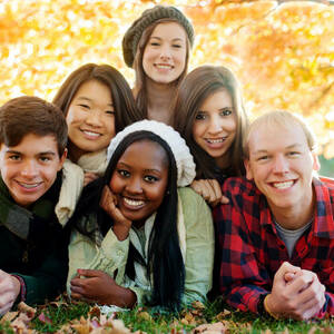 Stock Photo Diverse Group Of Smiling Friends In A Pyramid In Autumn 120024715