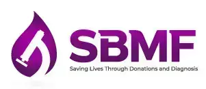 Purple SBMF logo featuring a white microscope within a teardrop. Tagline: Saving Lives Through Donations and Diagnosis.